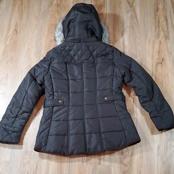 🔹️Intl Details Black Faux Fur Hooded Lined Puffer Jacket Medium - Picture 2 of 13